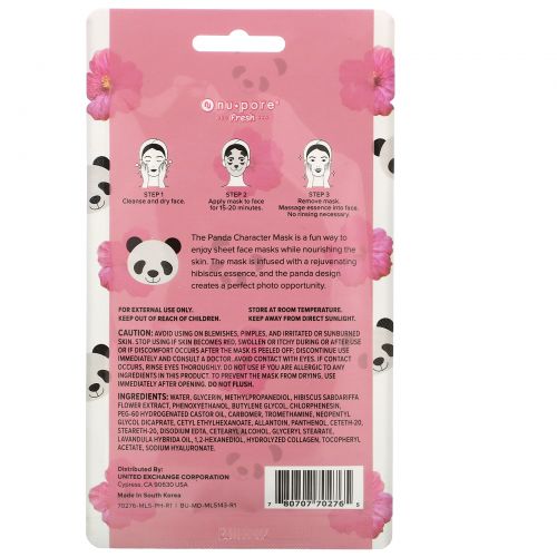 Nu-Pore, Character Face Mask, Panda, Hibiscus, 1 Sheet