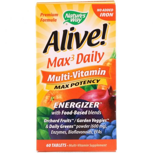 Nature's Way, Alive! Max3 Daily Multi-Vitamin, No Added Iron, 60 Tablets