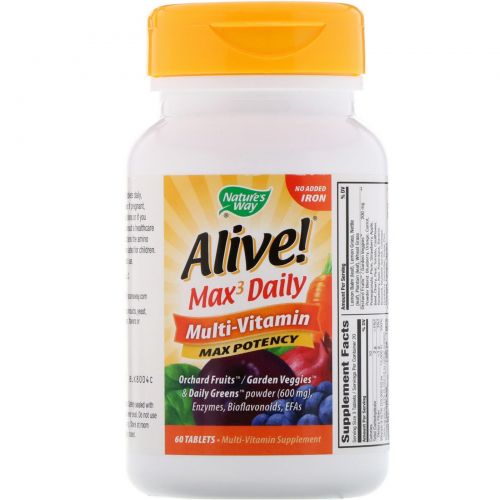 Nature's Way, Alive! Max3 Daily Multi-Vitamin, No Added Iron, 60 Tablets