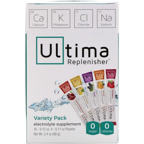 Ultima Health Products, Восстановитель Ултима, сбалансированный электролитный порошок, разный ассортимент в упаковке, 20 пакетов, 2,4 унции (68 г)