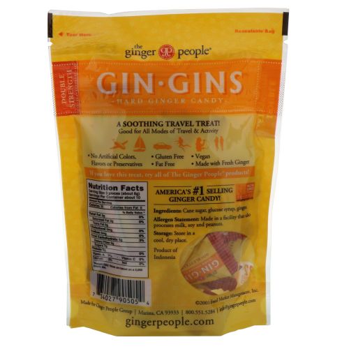 The Ginger People, Gin Gins Double Strength Ginger Hard Candy 3oz bag