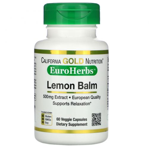 California Gold Nutrition, EuroHerbs, Мелисса Лимонная XT 500 mg,VC MB, 60 карат