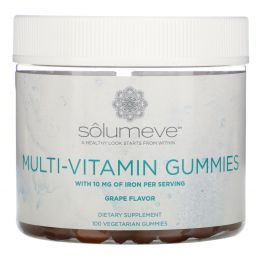 Solumeve, Мультивитаминные жевательные таблетки, без желатина, вкус винограда, 100 вегетарианских жевательных таблеток