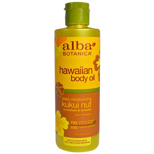 Alba Botanica, Гавайское масло для тела, Орех кукуй, 8,5 жид. унций (251 мл)