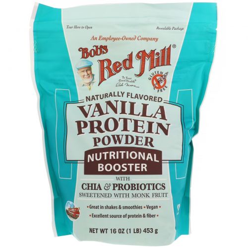 Bob's Red Mill, Ванильный протеиновый порошок, питательный состав с чиа и пробиотиками, 453 г (16 унций)