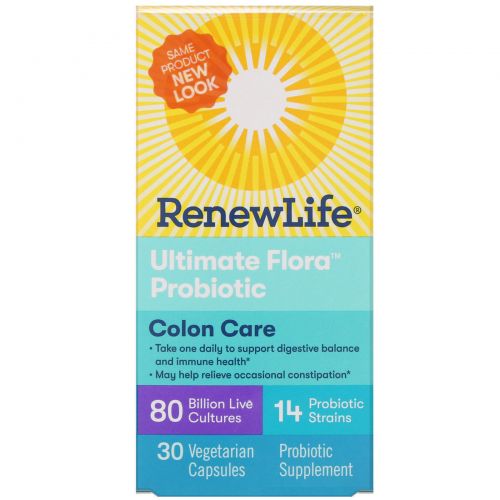 Renew Life, Ultimate Flora, Critical Colon, максимальное количество бифидобактерий, 80 миллиардов, 30 вегетарианских капсул