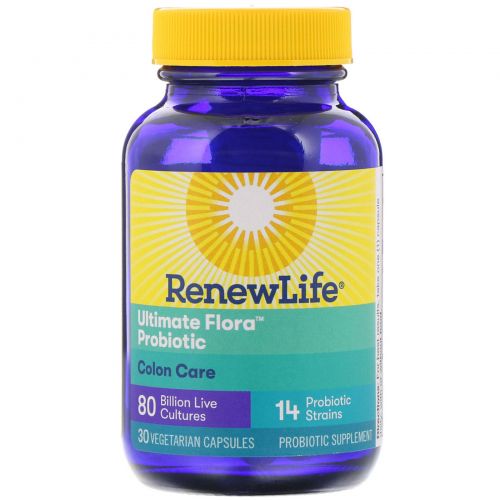 Renew Life, Ultimate Flora, Critical Colon, максимальное количество бифидобактерий, 80 миллиардов, 30 вегетарианских капсул