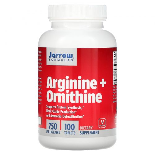 Jarrow Formulas, Аргинин + орнитин, 750 мг, 100 быстрорастворимых таблеток