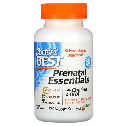 Doctor's Best, Prenatal Essentials, с холином и ДГК, 120 растительных мягких таблеток