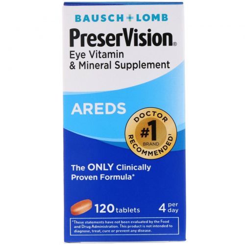 Bausch & Lomb PreserVision, AREDS, витаминная и минеральная добавка для глаз, 120 таблеток