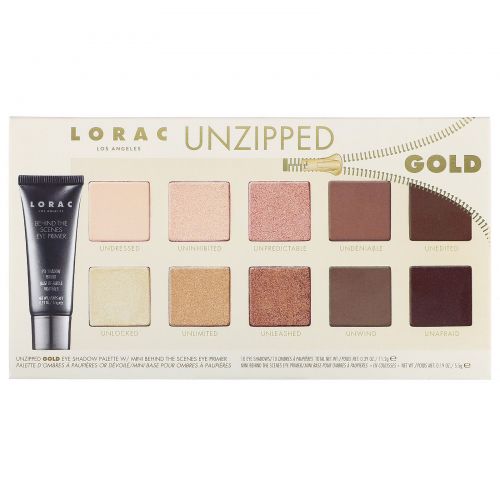 Lorac, Палитра теней для век Unzipped Gold с основой под тени Mini Behind The Scenes, 16,7 г