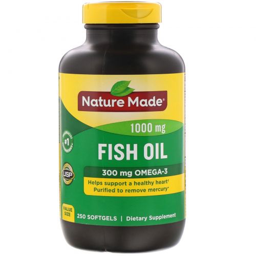 Nature Made, Рыбий жир 1000 мг, 250 гелевых капсул