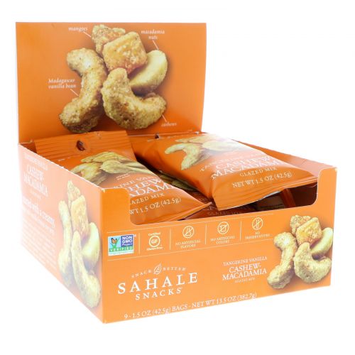 Sahale Snacks, Glazed Mix, Tangerine Vanilla Cashew-Macadamia, 9 Packs, 1.5 oz (42.5 g) Each