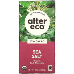 Alter Eco, Органический шоколад, темный с морской солью, 2,82 унции (80 г)