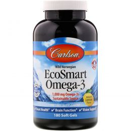 Carlson Labs, Norwegian EcoSmart Omega-3, натуральный лимонный вкус, 500 мг., 180 гелевых таблеток