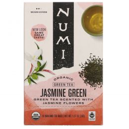 Numi Tea, Органический зеленый чай, среднее содержание кофеина, жасмин, 18 чайных пакетиков, 1,27 унции (36 г)