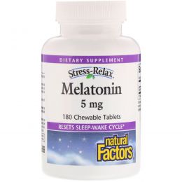 Natural Factors, Стресс-расслабление, мелатонин, 5 мг, 180 жевательных таблеток