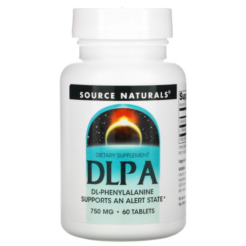 Source Naturals, Аминокислотная добавка DL-Фенилаланин (DLPA), 750 мг, 60 таблеток