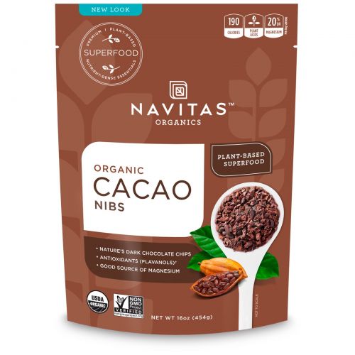 Navitas Organics, Какао-бобы кусочками, 16 унций (454 г)