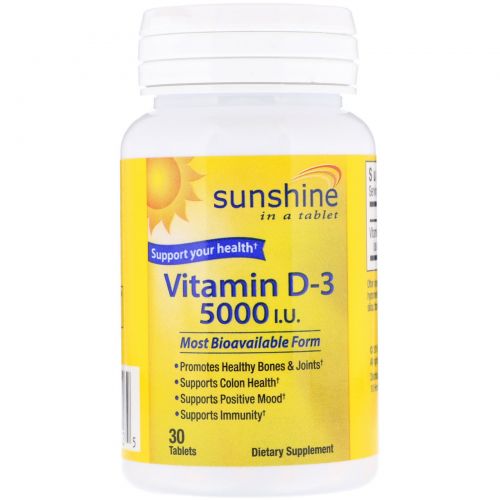 Sunshine, Vitamin D-3, 5000 IU, 30 Tablets