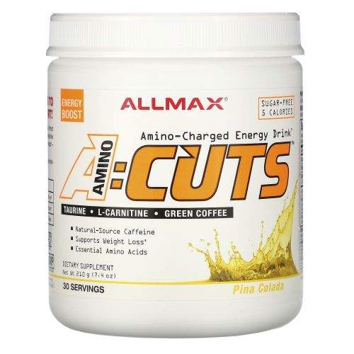 ALLMAX Nutrition, AMINOCUTS, Weight Loss BCAA+EAA, Taurine, CLA, Green Coffee, Pina Colada, 7.4 oz (210 g)