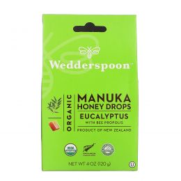 Wedderspoon, Органические Манука Мед капли, эвкалипт с прополисом, 4 унции (120 г)