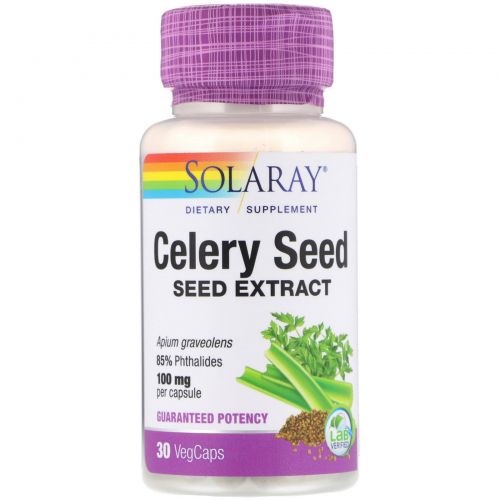Solaray, Экстракт семян сельдерея, 100 мг, 30 растительных капсул
