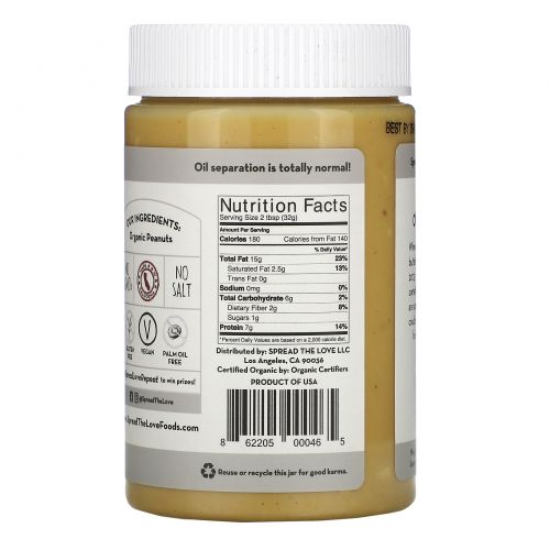 Spread The Love, Organic Peanut Butter, Naked Crunch, 16 oz (454 g)