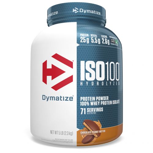 Dymatize Nutrition, ISO 100 гидролизованный, 100% изолят сывороточного протеина, шоколадно-арахисовая паста, 5 фунтов (2.3 кг)