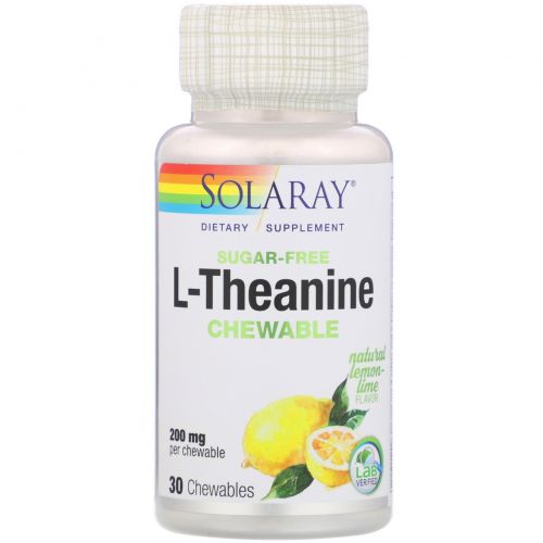 Solaray, L-Theanine, Natural Lemon-Lime Flavor, 200 mg, 30 Chewables