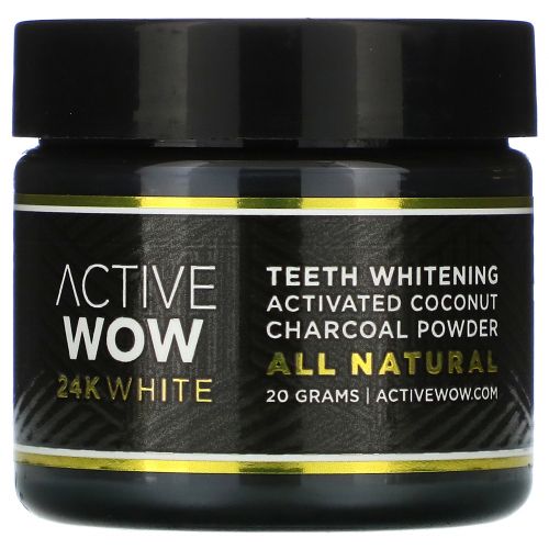 Active Wow, 24K White, All Natural Teeth Whitening Charcoal Powder, Activated Coconut, 20 g