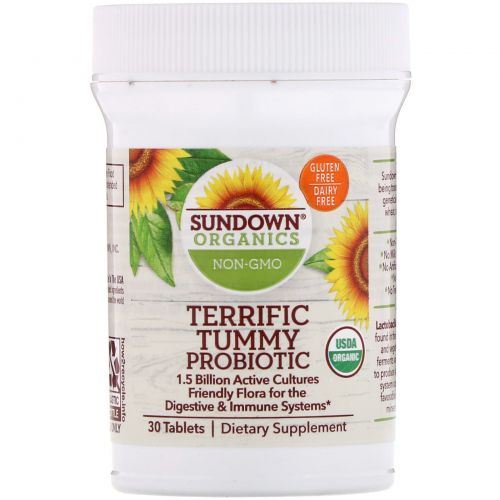 Sundown Organics, Terrific Tummy Probiotic, 1.5 Billion CFU, 30 Tablets