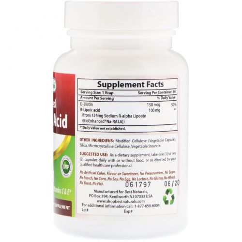 Best Naturals, Stabilized R-Lipoic Acid, 100 mg , 60 VCaps