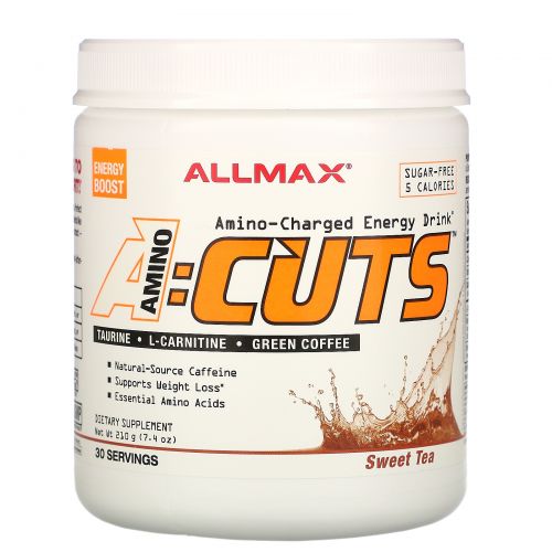 ALLMAX Nutrition, AMINOCUTS (ACUTS), Amino-Charged Energy Drink, Sweet Tea, 7.4 oz (210 g)