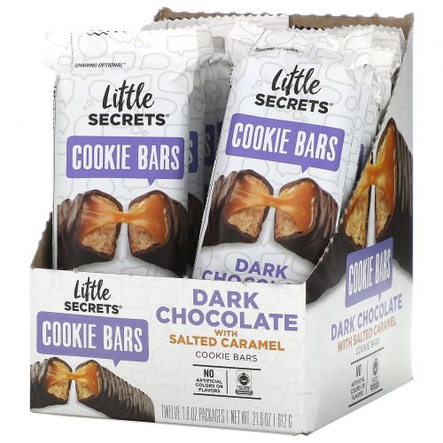 Little Secrets, Cookie Bars, Dark Chocolate with Salted Caramel, 12 Pack, 1.8 oz (50 g) Each