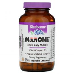 Bluebonnet Nutrition, Мультивитамины Multi One, без железа, 120 растительных капсул