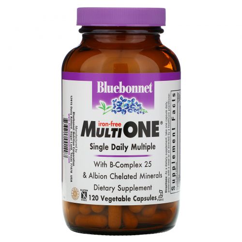 Bluebonnet Nutrition, Мультивитамины Multi One, без железа, 120 растительных капсул