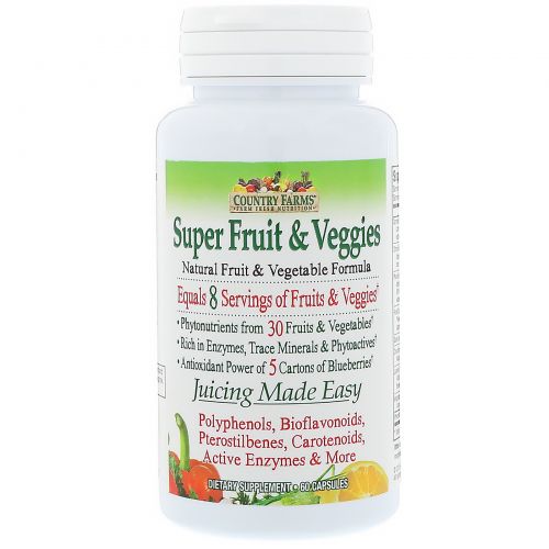 Country Farms, Super Fruit & Veggies, Natural Fruit & Vegetable Formula, 60 Capsules