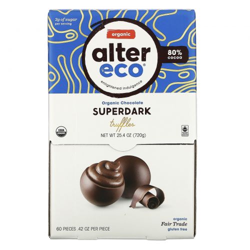 Alter Eco, Organic Chocolate Truffles, Superdark, 60 pieces, .42 oz Each