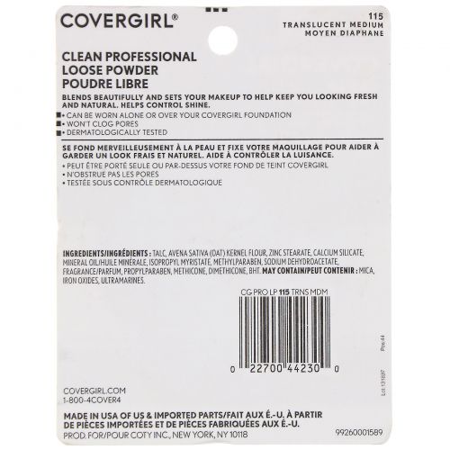 Covergirl, Clean Professional, рассыпчатая пудра, оттенок 115 «Прозрачный средний», 20 г (0,7 унции)