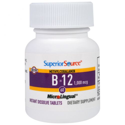 Superior Source, Метилкобаламин B-12, микротаблетки под язык, 1000 мкг, 60 мгновенно растворяющихся таблеток