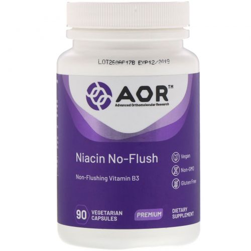 Advanced Orthomolecular Research AOR, Niacin No-Flush, 90 растительных капсул