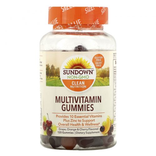 Sundown Naturals, Мультивитамин для взрослых, ароматы апельсина, вишни и винограда, не содержит глютена, 120 единиц