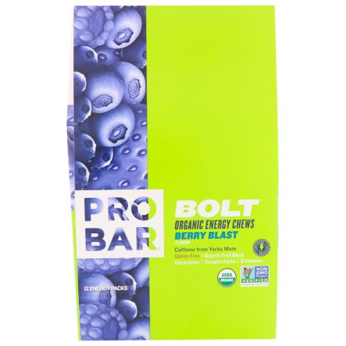 ProBar, Bolt Organic Energy Chews, Berry Blast with Caffeine, 12 Pouches, 10 Chews (2.1 oz each)