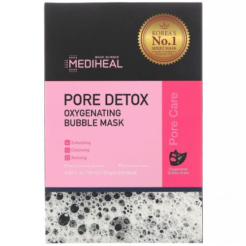 Mediheal, Pore Detox, тканевая кислородная маска, 5 шт., 18 мл каждая