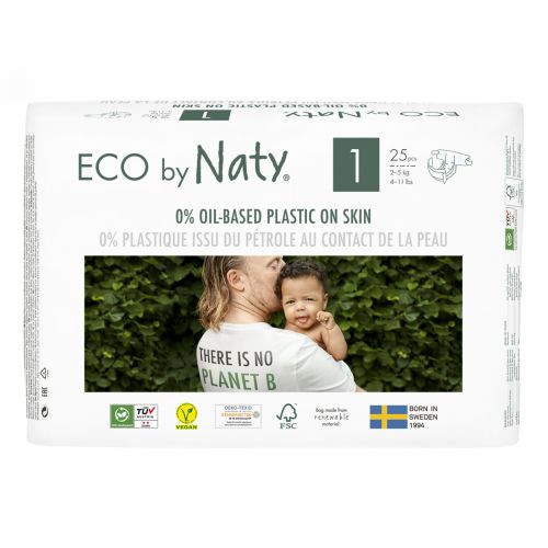 Naty, Diapers for Sensitive Skin, Size 1, 4-11 lbs (2-5 kg), 25 Diapers
