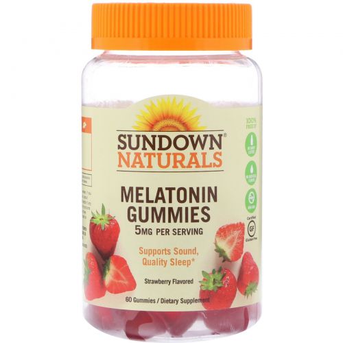 Sundown Naturals, Мелатониновые жевачки, вкусный клубничный аромат, 5 мг, 60 жвачки