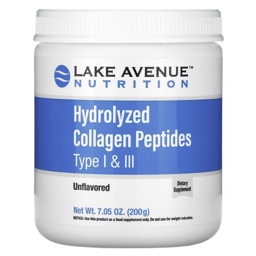 Lake Avenue Nutrition, пептиды гидролизованного коллагена типов I и III, без вкусовых добавок, 200 г (7,05 унции)