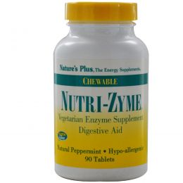 Nature's Plus, Ферменты Nutri-Zyme, жевательные таблетки с натуральной мятой, 90 таблеток