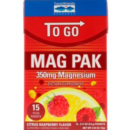 Trace Minerals Research, Mag Pak To Go, Magnesium Powder, Citrus Raspberry Flavor, 350 mg, 15 Packets, 0.17 oz (4.8 g) Each